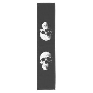 Chemin De Table Court Halloween Crâne noir et blanc Modèle personnalisé