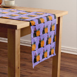 Chemin De Table Court Halloween Maison Chat Noir Citrouille Araignée sur