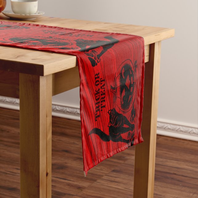 Chemin De Table Court Halloween Parti mal noir Chat Citrouille rouge peu (In Situ)