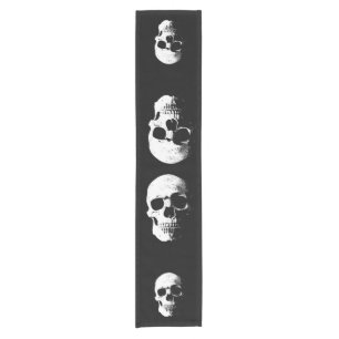 Chemin De Table Court Halloween Party Crâne noir et blanc Ajouter votre 