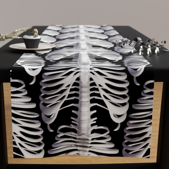 Chemin De Table Court Halloween Skeleton Rib Cage Motif Éffrayant Noir (This spooky table runner is the perfect way to add a touch of Halloween flair to your dining table. )