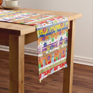 Chemin De Table Court Hanukkah Joyeux avec Chat et Amis 14 x 72