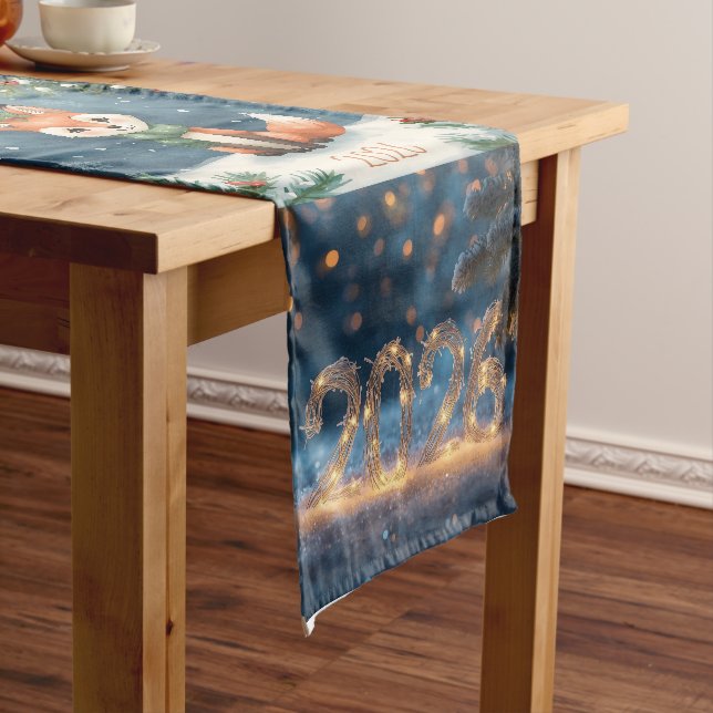 Chemin De Table Court happy new year 2026 cute winter fox holiday (In Situ)