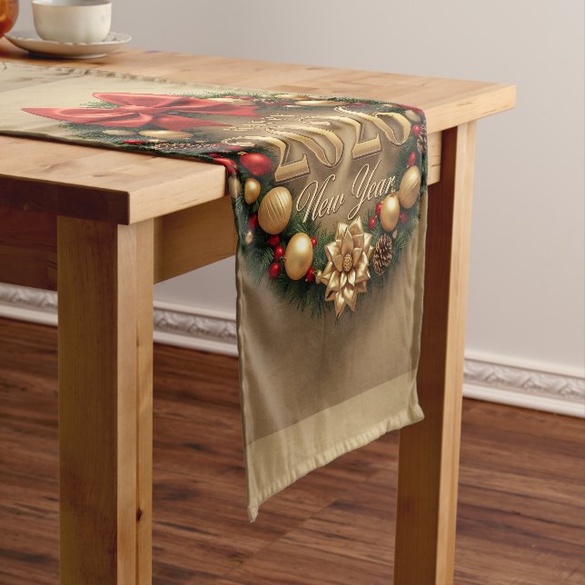 Chemin De Table Court happy new year 2026 festive wreath runner (In Situ)