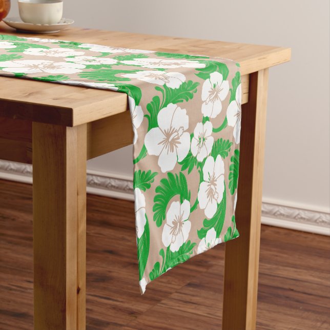 Chemin De Table Court Hibiscus hawaïen tropical Khaki beige (In Situ)