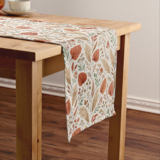 Chemin De Table Court Illustration botanique de prairie en terracotta bo