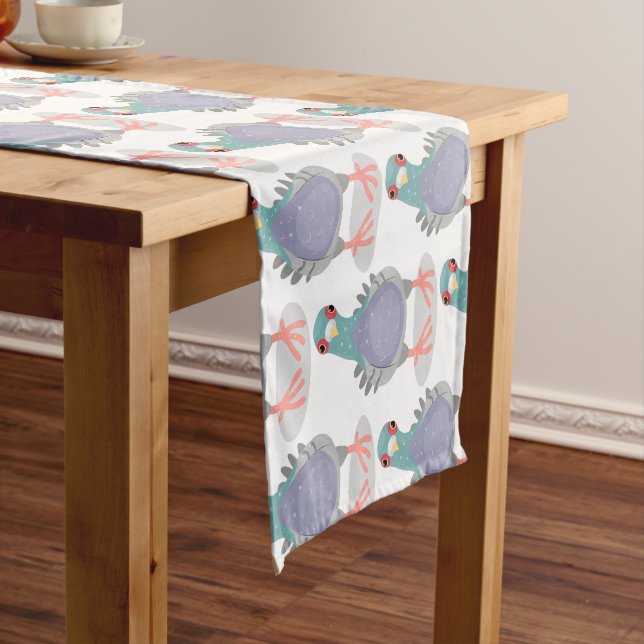 Chemin De Table Court Illustration drôle de pigeon curieux (In Situ)