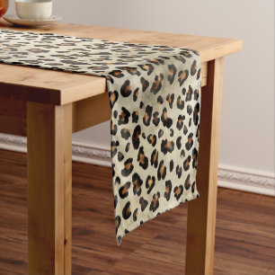 Chemin De Table Court Impression de léopard guépard motif beige marron