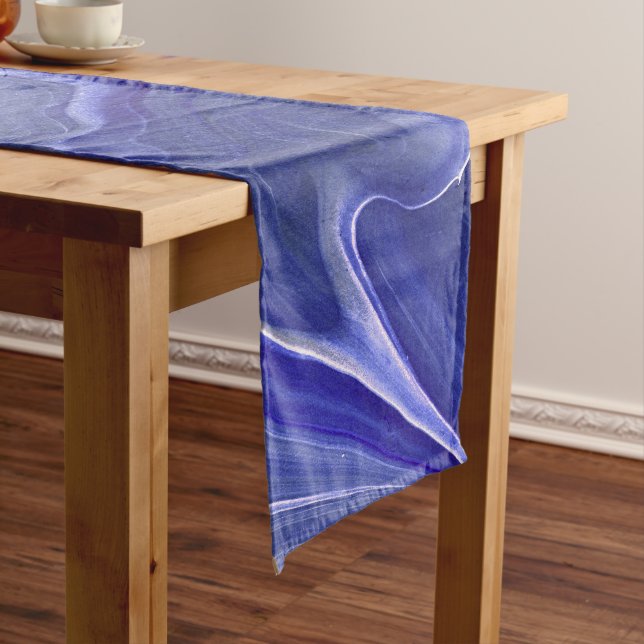 Chemin De Table Court Indigo Violet Agate Marbre Abstraction (In Situ)