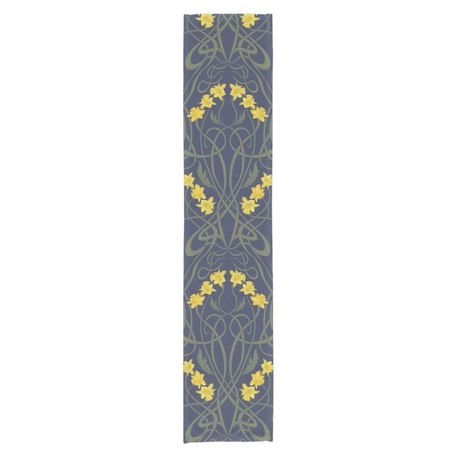 Chemin De Table Court Jaune Art Nouveau Jonquilles et Tiges Bleues (Devant)