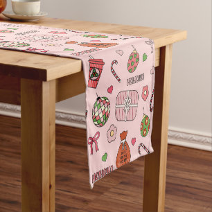 Chemin De Table Court Joli couleur rose de Noël rétro
