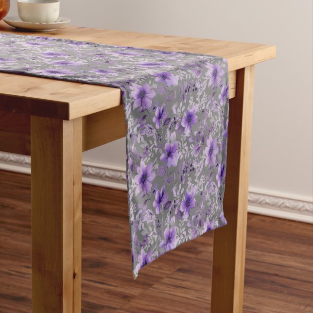 Chemin De Table Court Jolie lavande motif aquarelle fleur gris (In Situ)