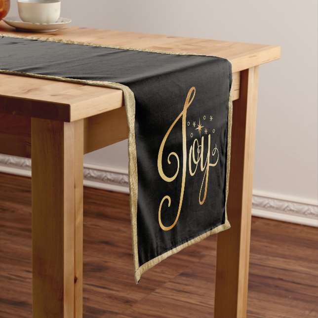 Chemin De Table Court "Joy" Black Gold Script Élégant Noël (In Situ)