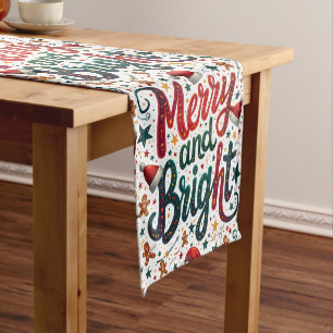 Chemin De Table Court Joyeuse et brillante couleur Festif Typographie ré