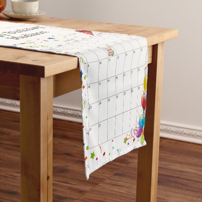 Chemin De Table Court Joyeux anniversaire Janvier 2022 Calendrier (In Situ)