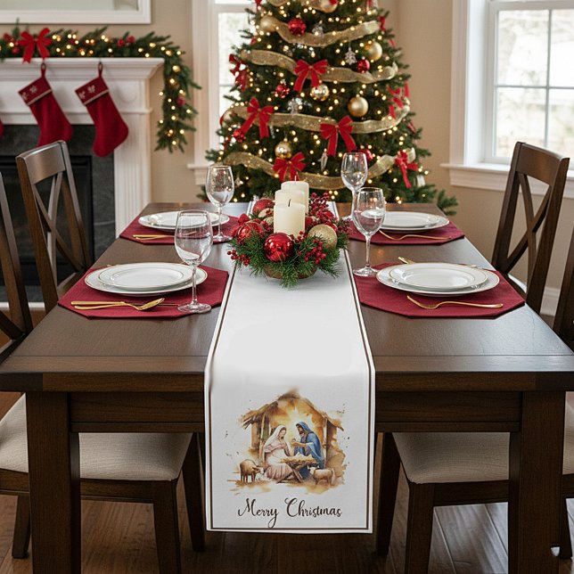 Chemin De Table Court Joyeux Noël Nativité (Créateur téléchargé)