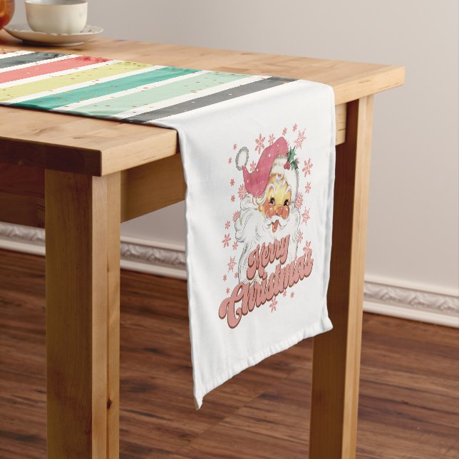 Chemin De Table Court Joyeux Noël rétro père Noël & typographie rayures (In Situ)