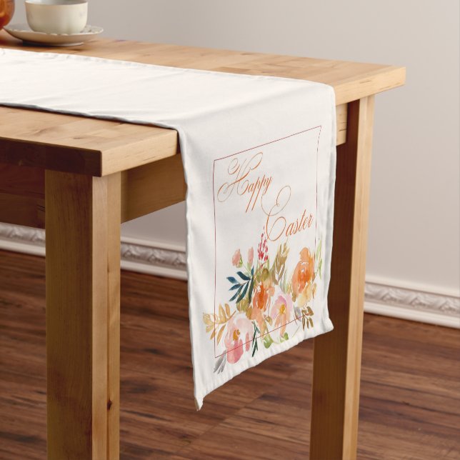 Chemin De Table Court Joyeux Pâques aquarelle florale Courte Table Runne (In Situ)