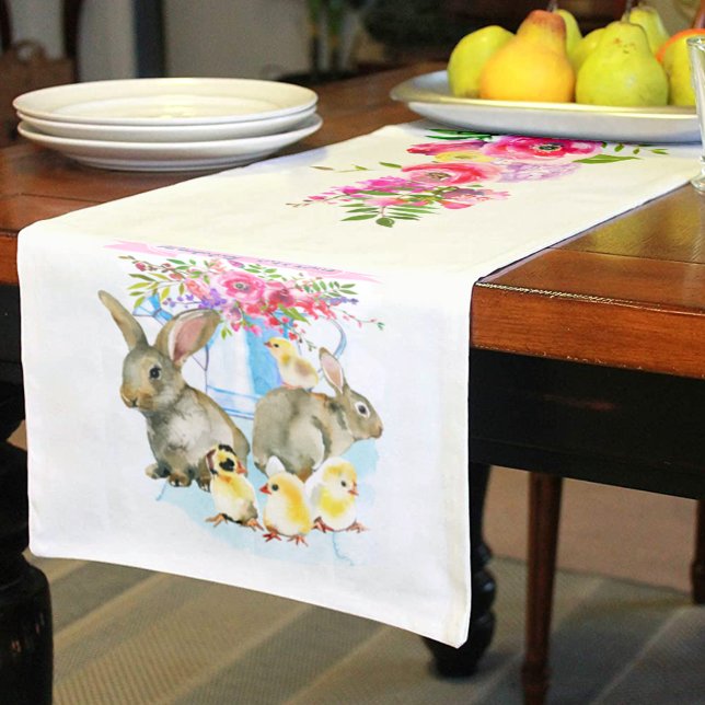 Chemin De Table Court Joyeux Pâques Floral et Bunnies (Créateur téléchargé)