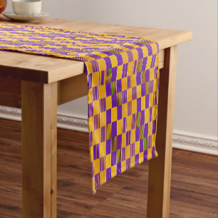 Chemin De Table Court Kente Cloth Purple Gold 14" X 72" Table Runner