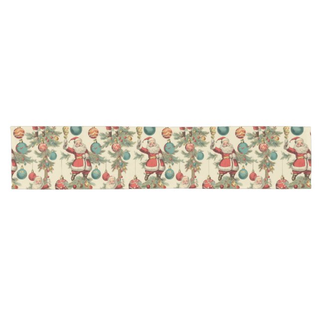 Chemin De Table Court Kitschy Santa and Ornaments  (Horizontal)
