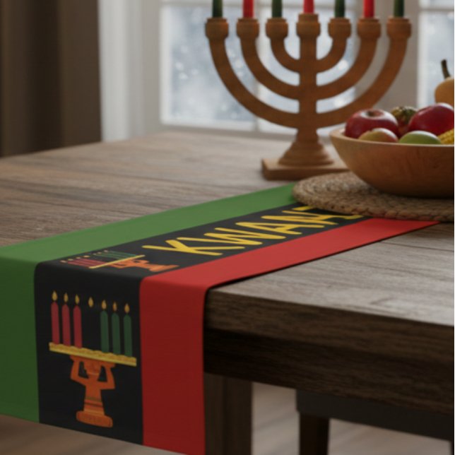 Chemin De Table Court Kwanzaa Celebration Pan-African Vertical Stripes (Créateur téléchargé)