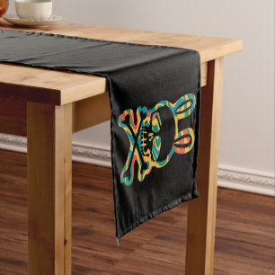 Chemin De Table Court Lapin de Pâques Tie Dye Rétro Lapin Crâne Os Croix