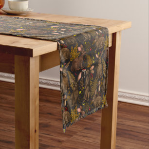 Chemin De Table Court Lapins et flore boisée Nappe
