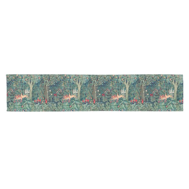 Chemin De Table Court LES ANIMAUX DE LA FORÊT VERTE Hares Vert Floral (Horizontal)