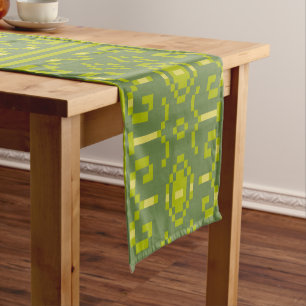 Chemin De Table Court Les pixels jaunes et verts jouent des formes géomé
