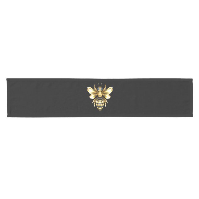 Chemin De Table Court Logo Faux Gold Foil Bee Polygonal sur Noir (Horizontal)