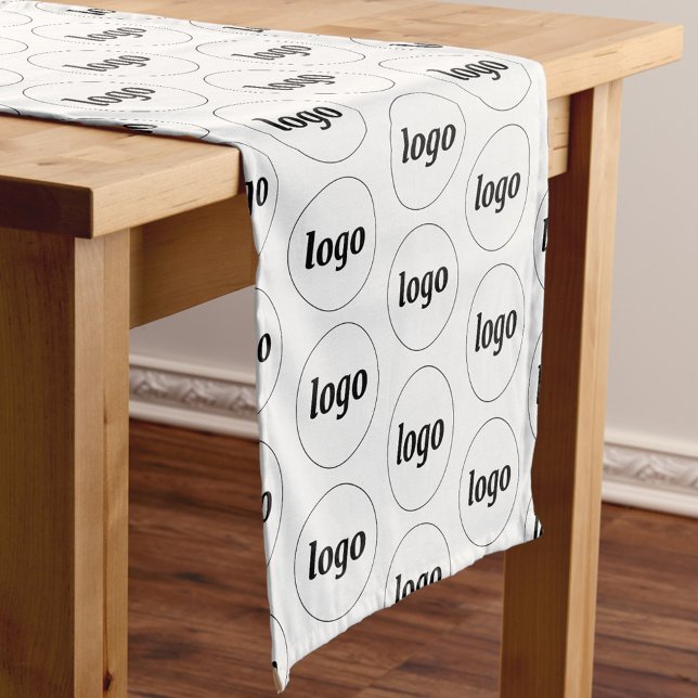 Chemin De Table Court Logo Motif Business Promotion Branding Blanc (Simple logo with custom text business branding promotional white table runner)