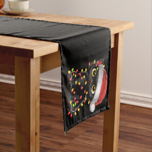 Chemin De Table Court Lumières de sapin de Noël chat noir drôle Santa ch