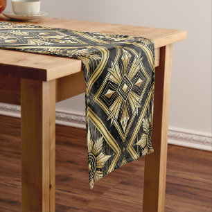Chemin De Table Court Luxueux Golden Geometry années 1920 Dimond Art Dec