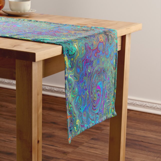 Chemin De Table Court Magenta, Bleu et Mousse verte Retro Swirl (In Situ)