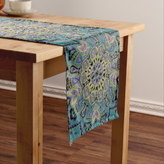 Chemin De Table Court Mandala pourpre turquoise de pentagone étoilé d'or