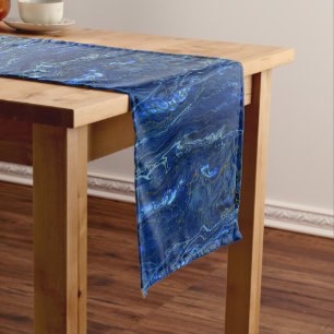 Chemin De Table Court Marbre acrylique bleu marine et marbre d'or Faux