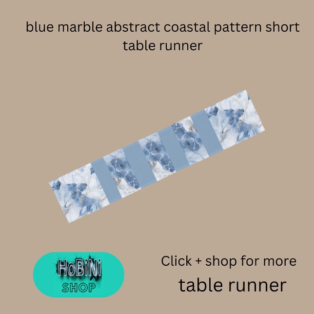 Chemin De Table Court marbre bleu abstrait motif côtier (blue marble abstract coastal pattern short table runner)