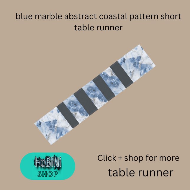 Chemin De Table Court marbre bleu abstrait motif côtier (blue marble abstract coastal pattern short table runner)