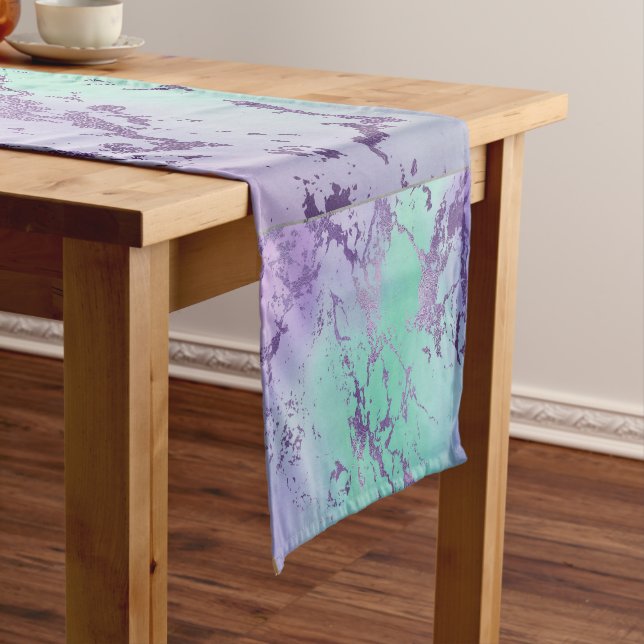 Chemin De Table Court Marbre chic | Lavande violet et vert menthe (In Situ)