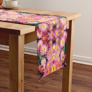 Chemin De Table Court Marguerites Roses Et Bumble Bee Abstrait