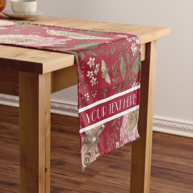 Chemin De Table Court Mariage Décor Fleur sauvage rouge Monogramme botan (In Situ)