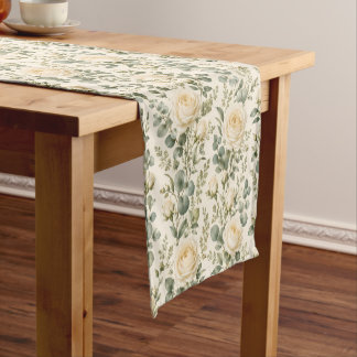 Chemin De Table Court Mariage Luxueux Rose Ivoire & Eucalyptus Vert Saug