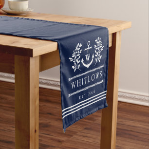 Chemin De Table Court Marine Blue Greenery Nautique Monogram Lake House