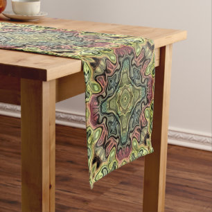 Chemin De Table Court Marsala Rouge ocre jaune Turquoise Hip Ornat Art M