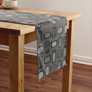 Chemin De Table Court MCM arrondi au milieu du siècle Rectangles gris ce