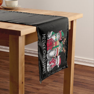 Chemin De Table Court Meowny Noël Chat Noël Xmas Funny Chats Amoureux