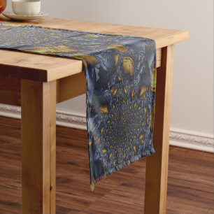 Chemin De Table Court Métal Moulé or et argent bleu