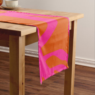 Chemin De Table Court Mi-Siècle Abstrait Moderne Lignes Orange Et Rose