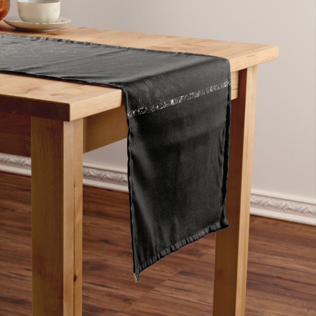 Chemin De Table Court Minuit Onyx Romance | Black Satiny Grunge Damask (In Situ)